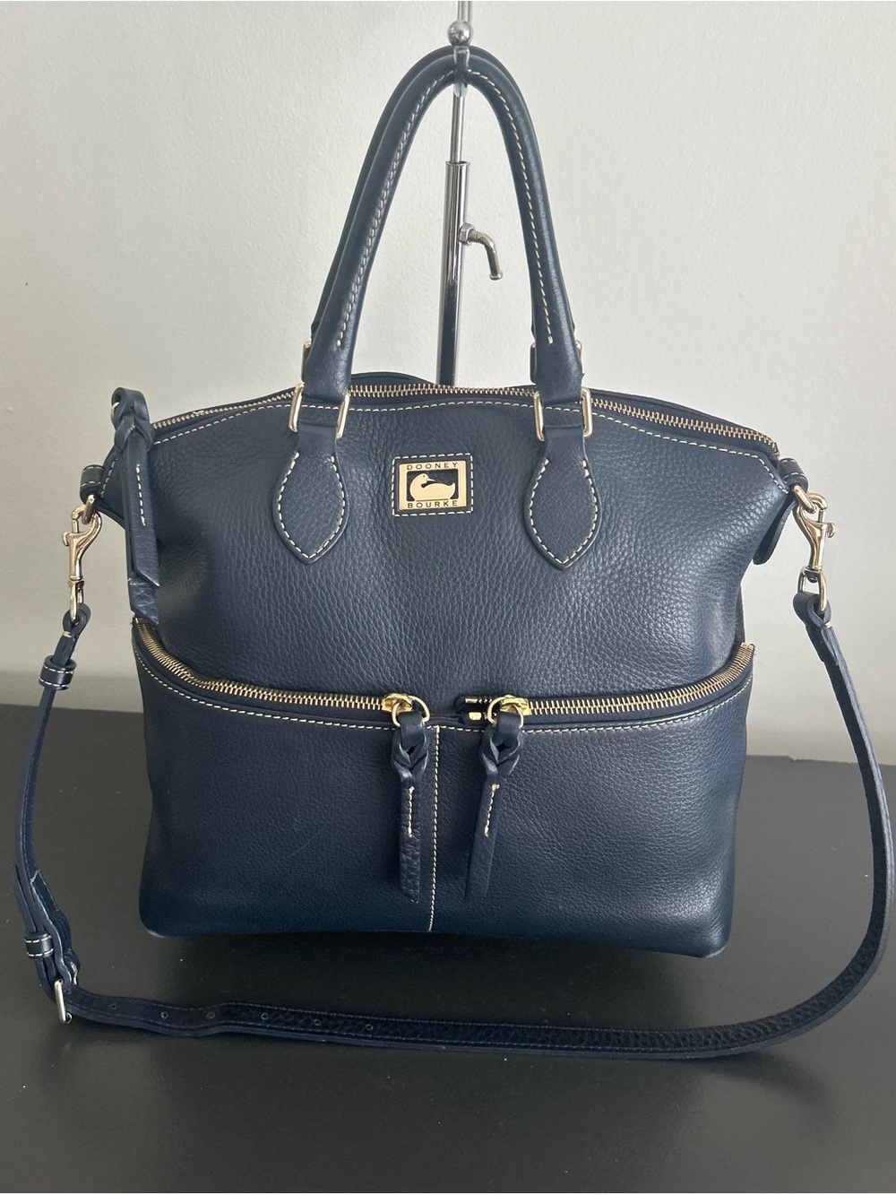 Dooney & Bourke Navy Pebble Leather Satchel Crossbody Bag Gold Hardware - Picture 3 of 14